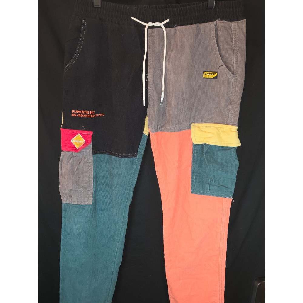 Stussy x kclot Corduroy Color Block Pants Mens Drawstring Pockets Multicolor